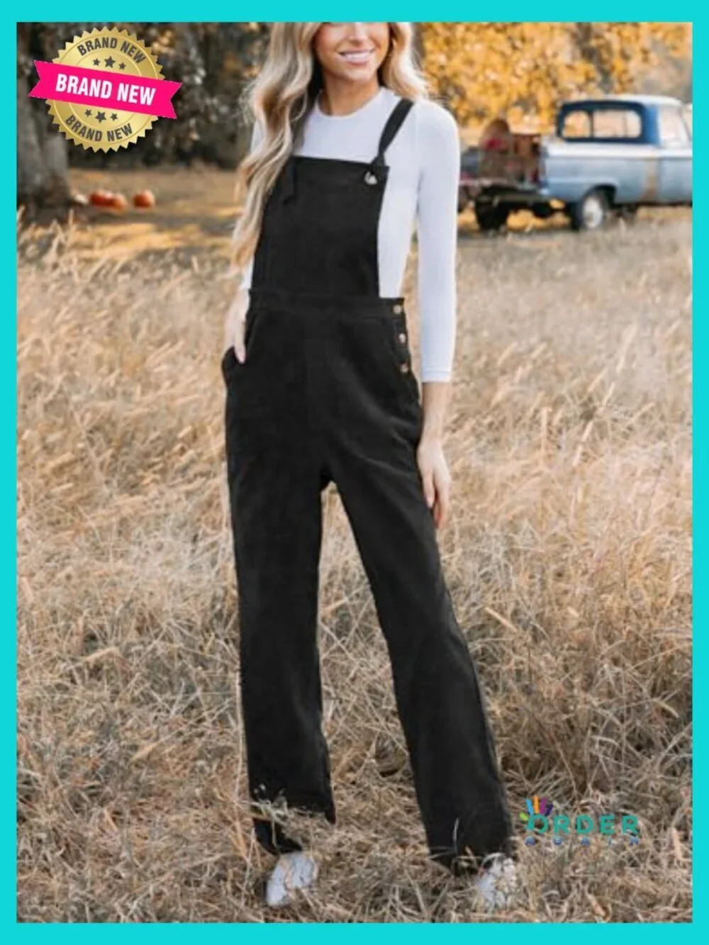 Corduroy Overall Jumpsuit Wide Leg Square Neck Self Tie Strap Fall Casual Romper
